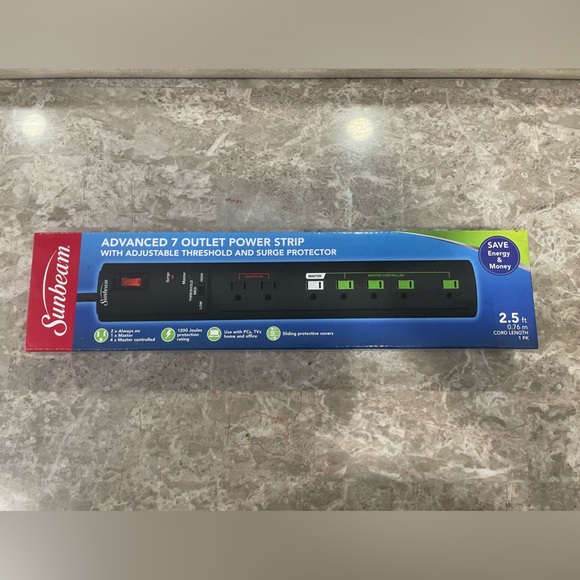 Sunbeam Advanced 7 outlet power strip with surge protectors Extension Cord - Picture 2 of 3